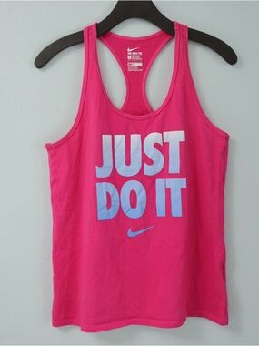 Nike Hot Pink Racerback Tank with Light Blue 'Just Do It' Print